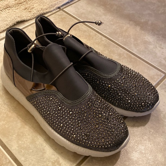 Shoes - Rhinestone, tennis shoes, drawstring, gray white